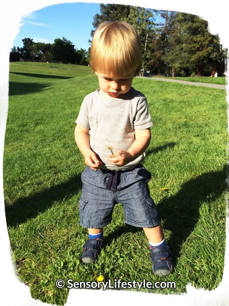 Exploring outdoors: Josh playing with Dandelion.