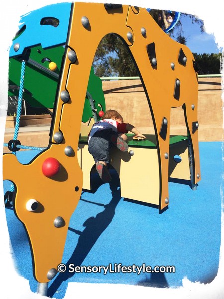 Magical Bridge Playground - Tot Zone, Josh climbing
