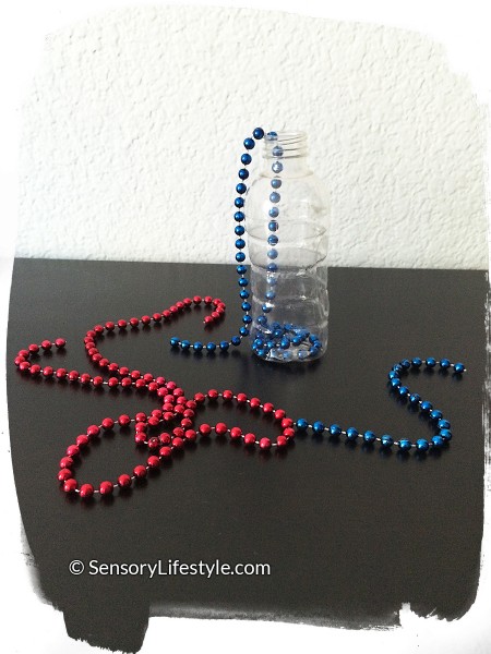 Travel activities for toddler: Beads in a bottle