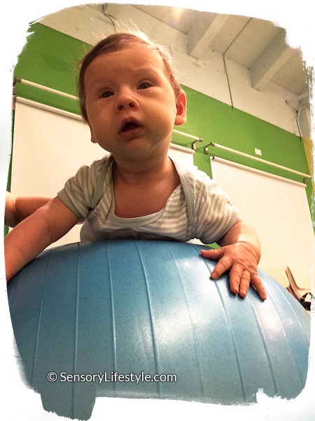 3 month baby activities: Josh on a ball
