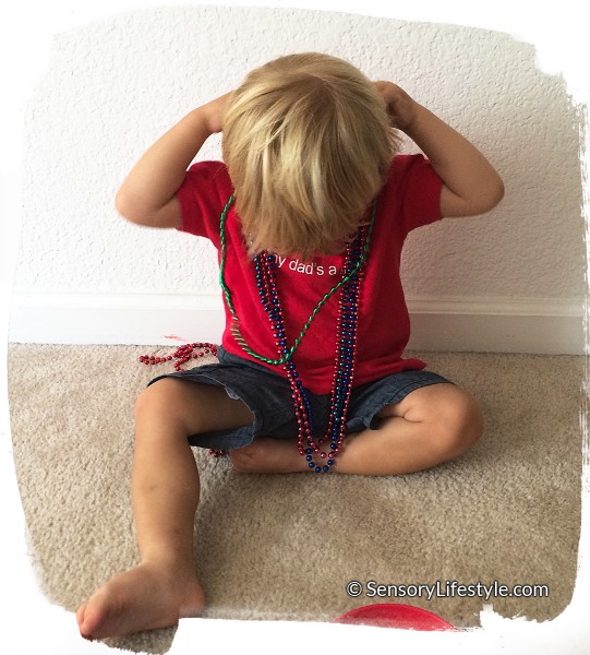 17 month old toddler activities: Beads as necklaces
