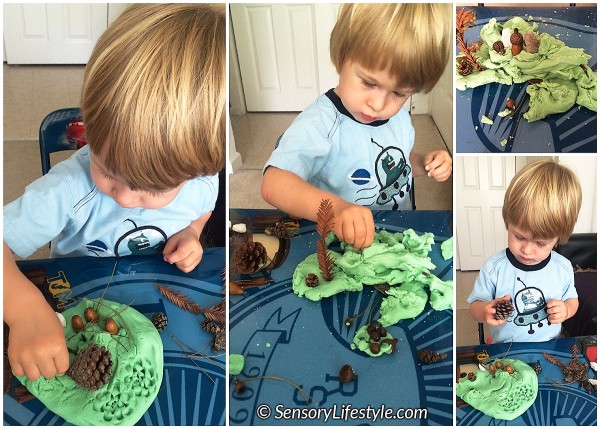 21 month toddler activities: Play dough nature