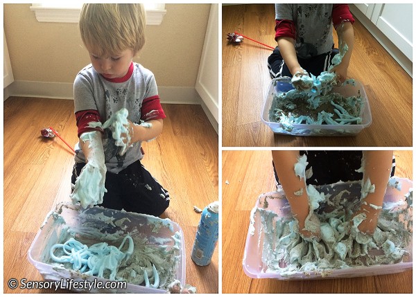 24 month toddler activities: Sand and shaving cream