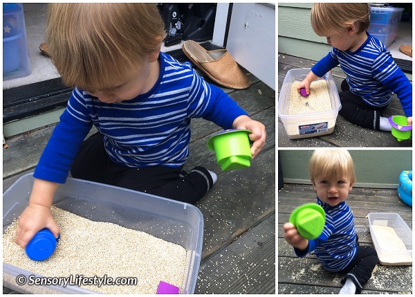 11 month baby activities: Fill and dump game