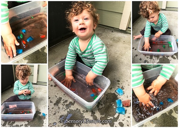 11 month baby activities: ice play 