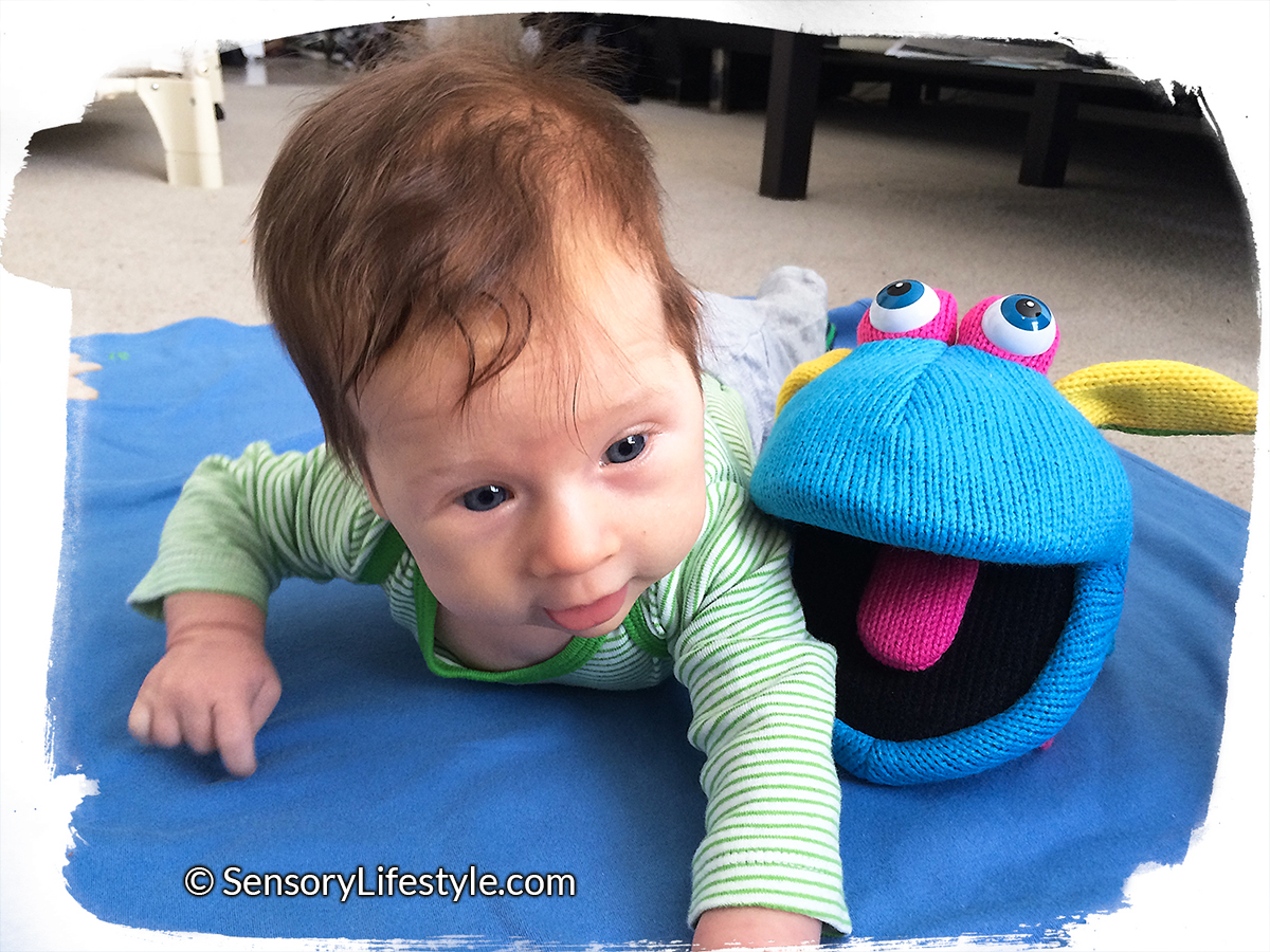 Tummy time with a puppet