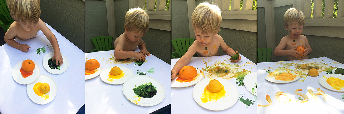 19 month old toddler activities: Painting with fruit