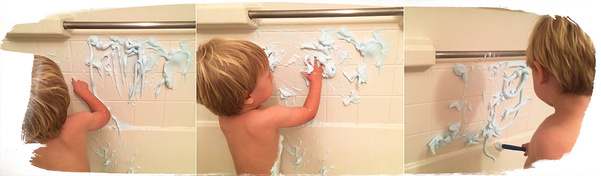 19 month old toddler activities: Shaving cream in the bath